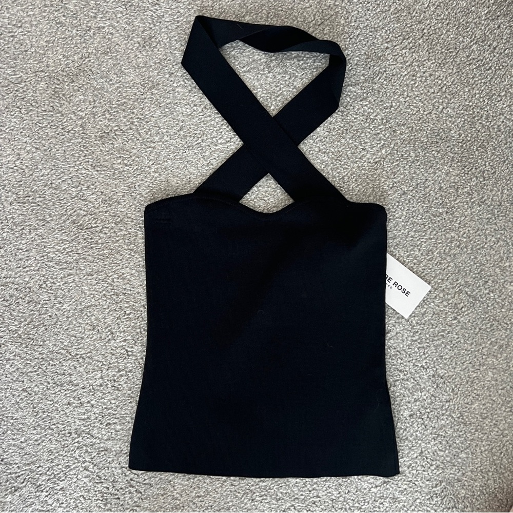 NAKD x Claire Rose wrap neck knit tank top black size medium NWT